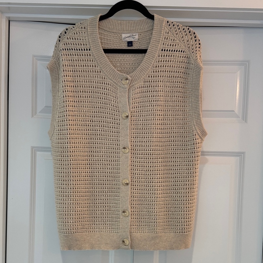 Universal Thread Cream Open-Knit Button Front Sweater Vest